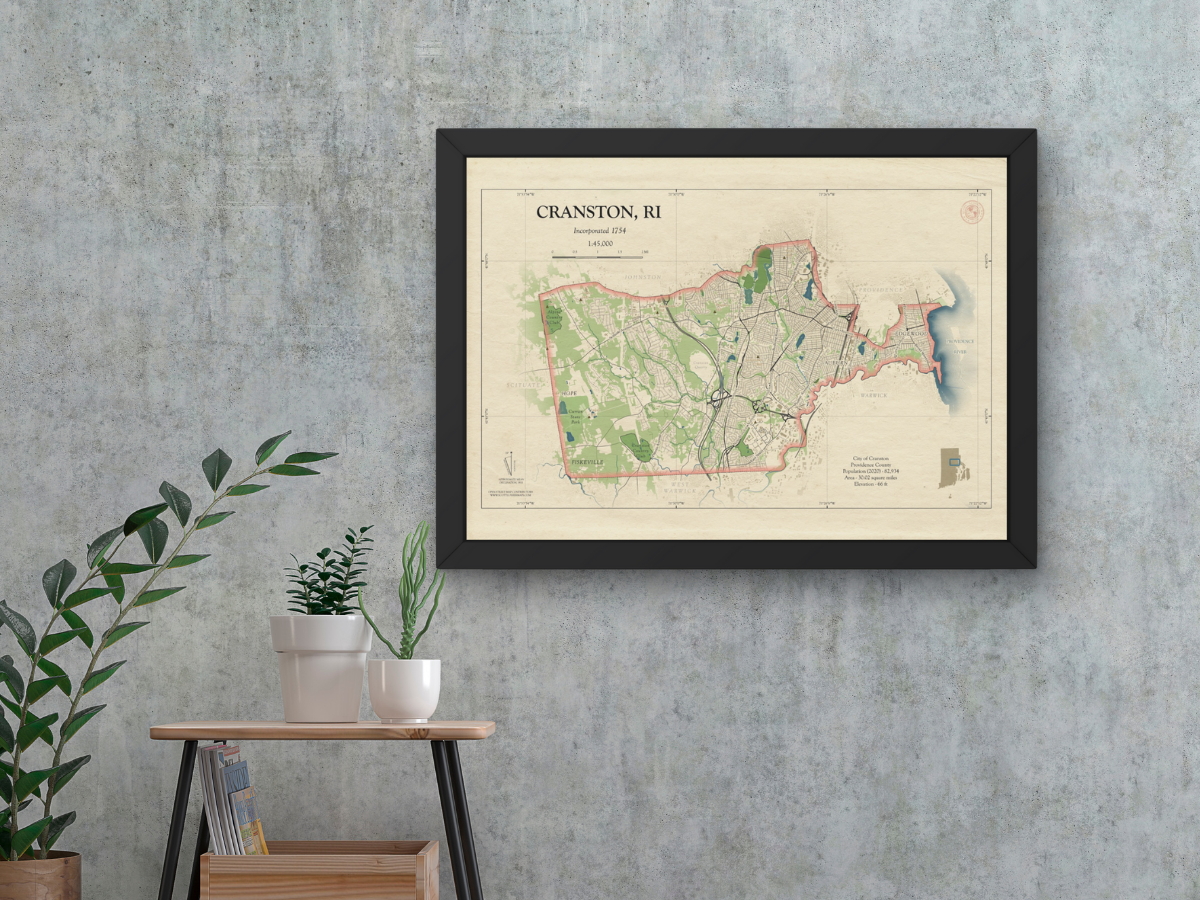 Cranston Rhode Island Map Art Print HOMETOWN Style