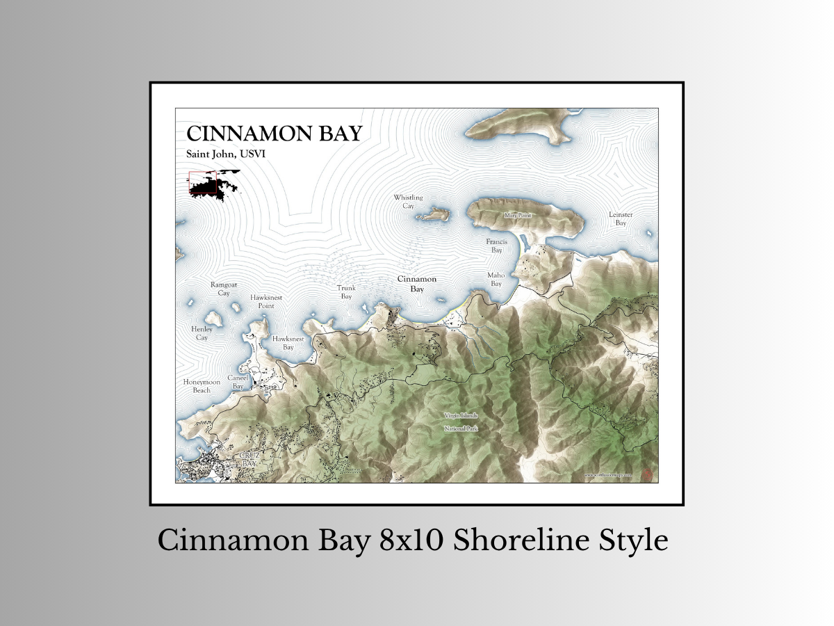Cinnamon Bay St John USVI Map Art Print Wall Decor Travel Memory Navigate Colorful Ocean Sail Water Home Dorm Work SHORELINE Style)