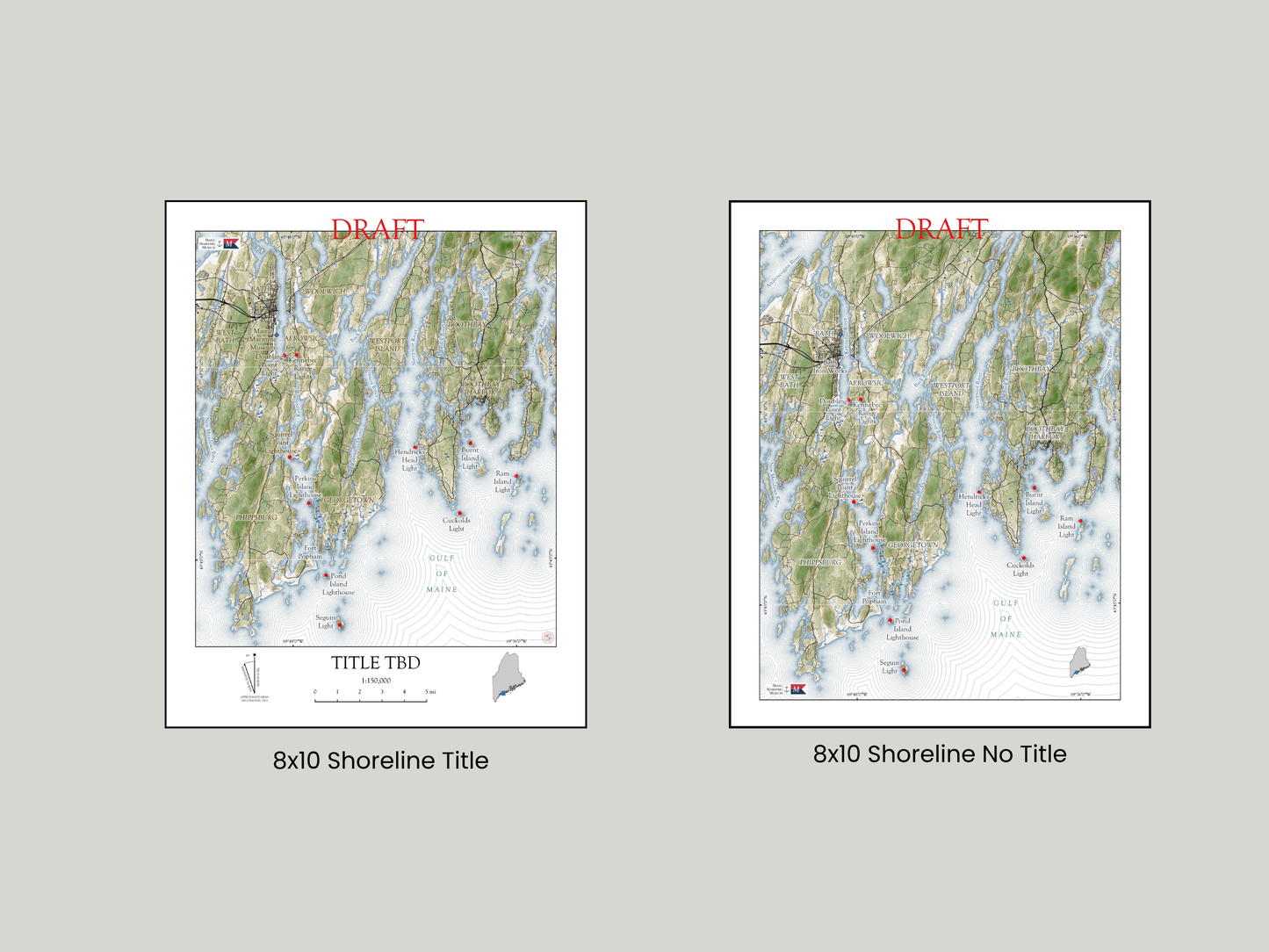 Maine Maritime SHORELINE Map Art Print 0525
