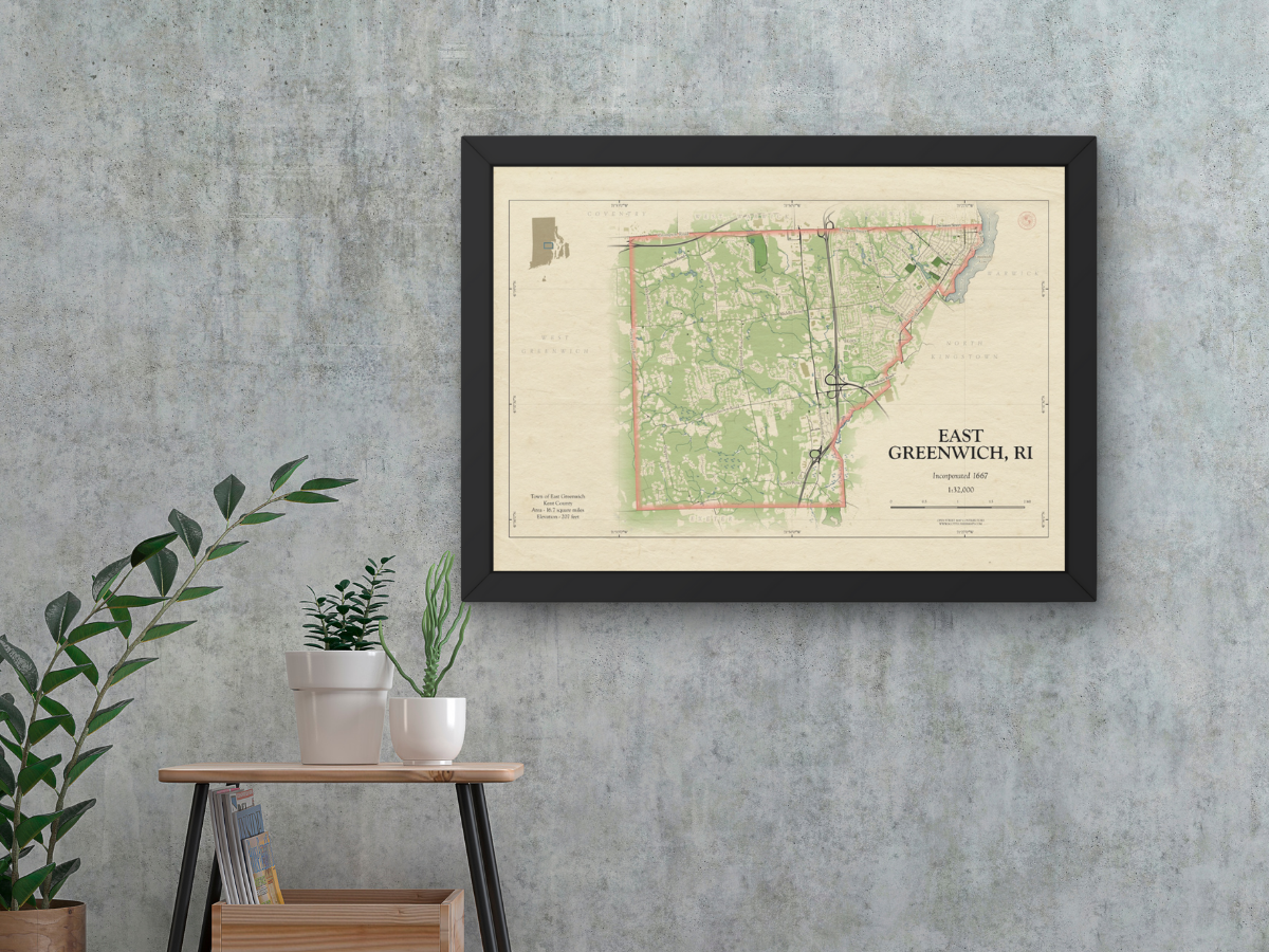 E Greenwich Rhode Island Map Art Print HOMETOWN Style
