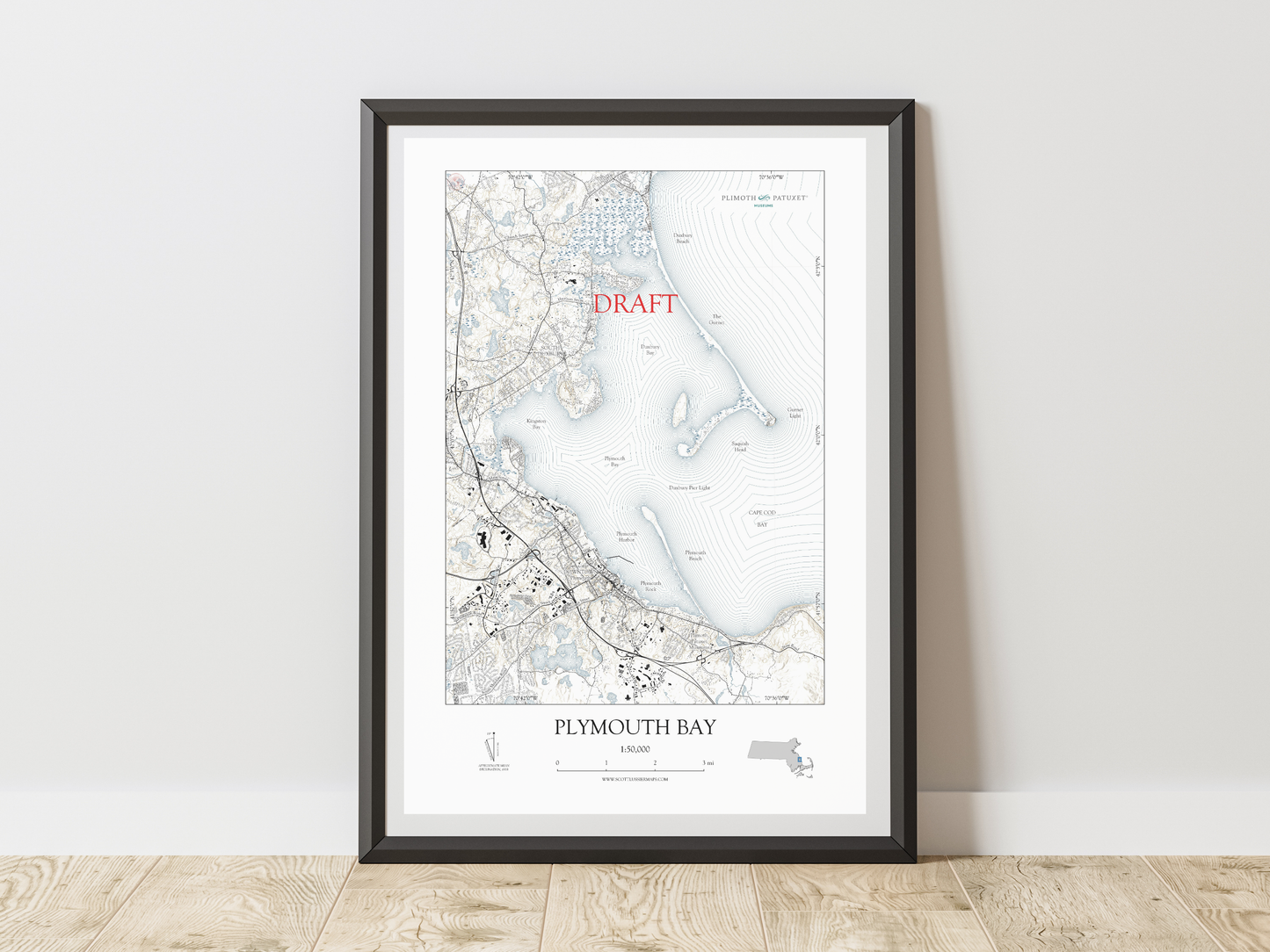 Plymouth Bay Massachusetts NAUTICAL Map Art Print 042025