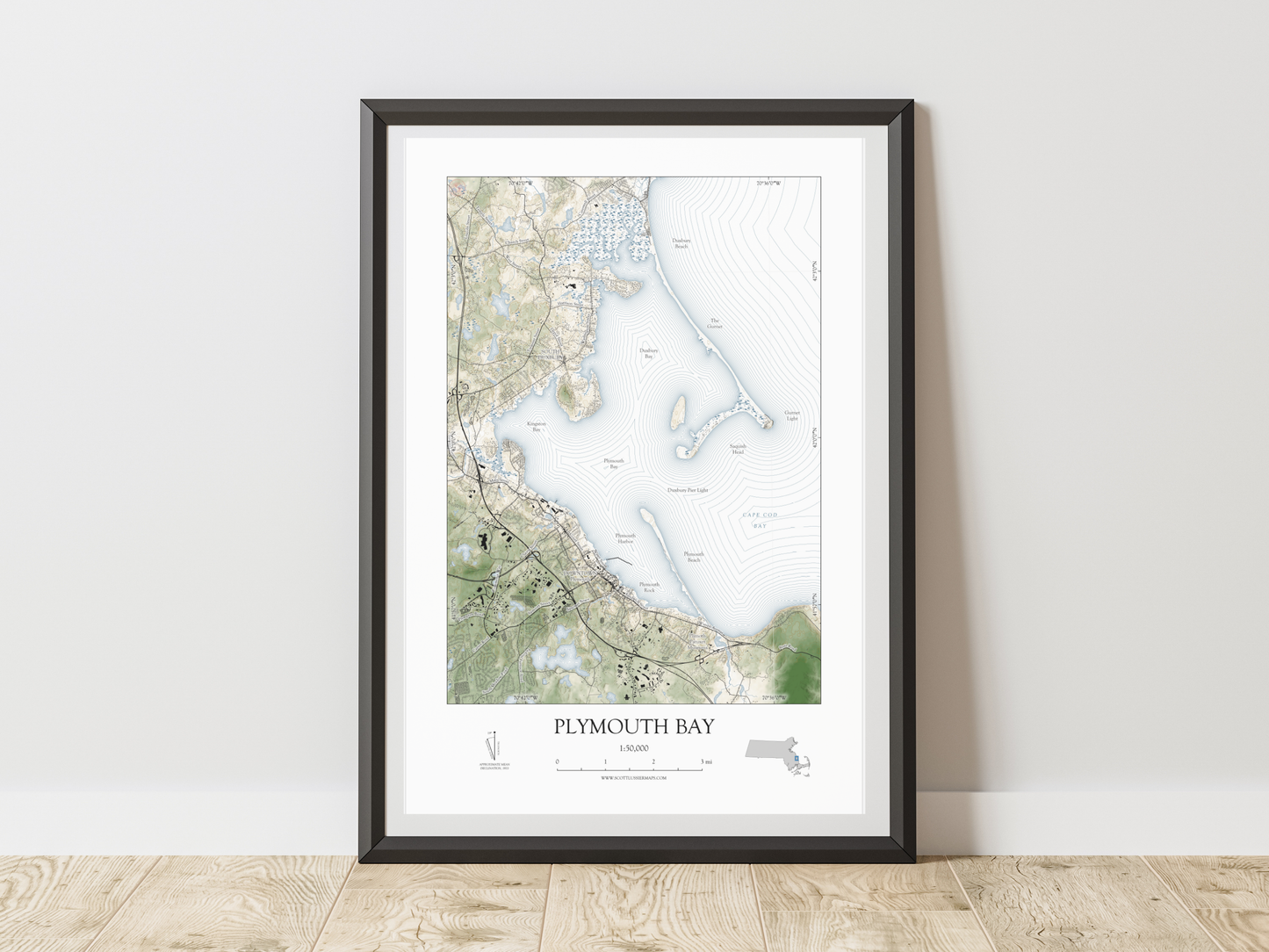 Plymouth Bay Massachusetts Map Art Print SHORELINE Style