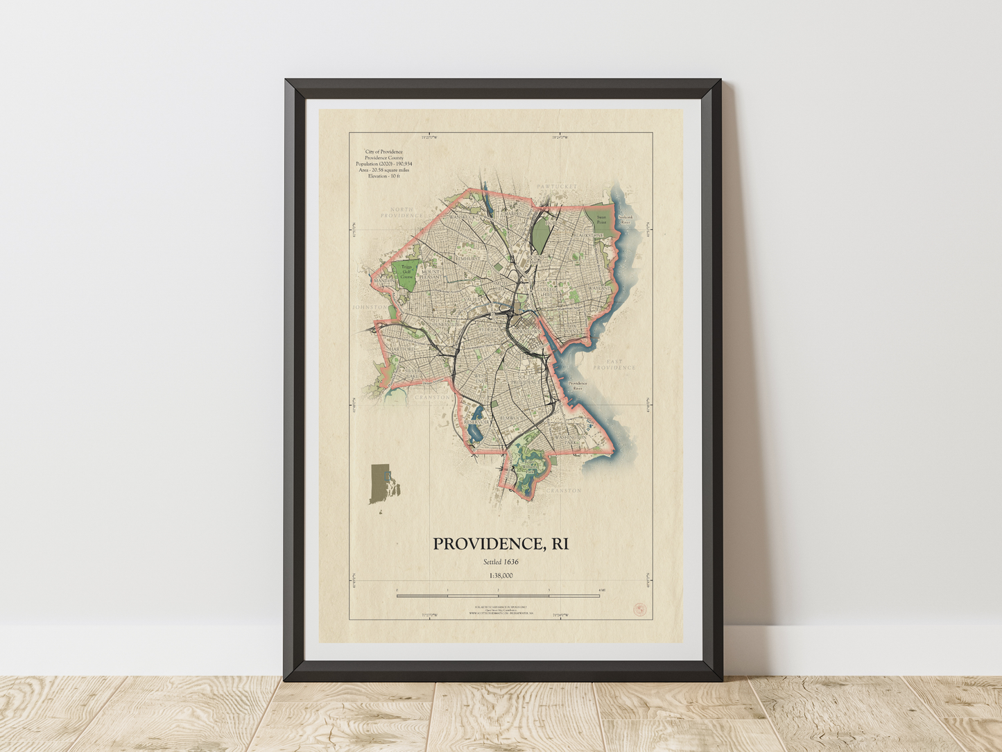 Providence Rhode Island HOMETOWN Map Art Print 0325