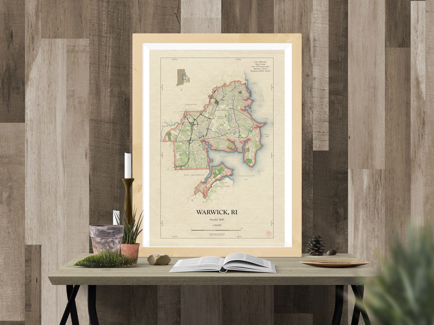 Warwick Rhode Island Map Art Print HOMETOWN Style