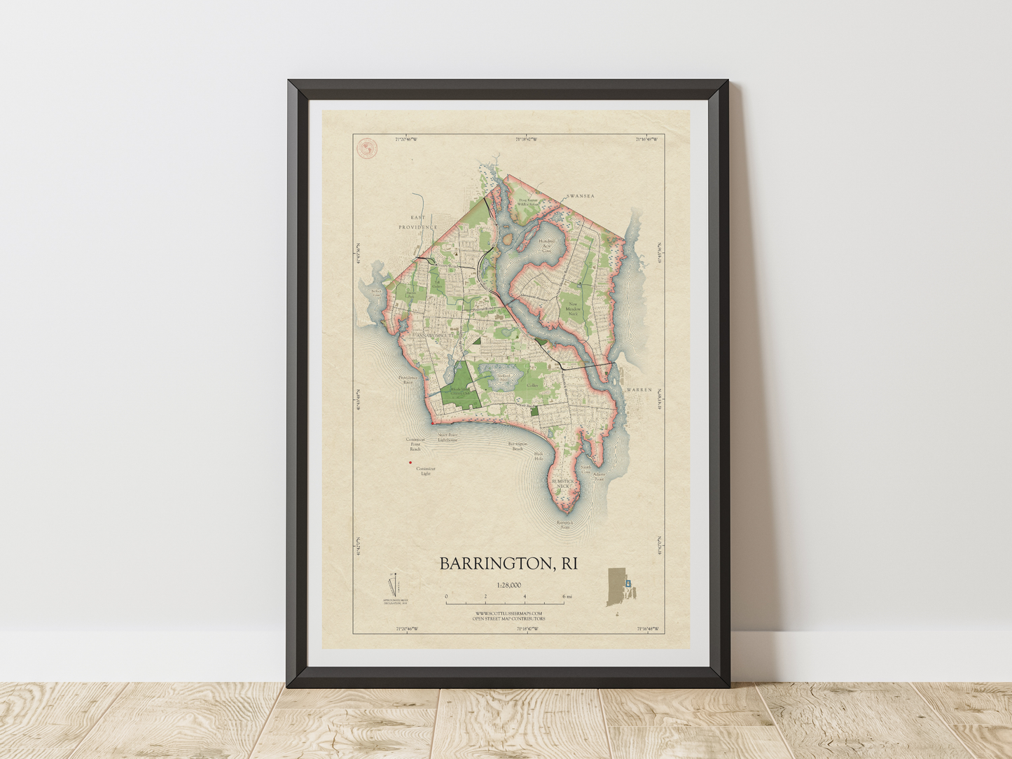 Barrington Rhode Island HOMETOWN Map Art Print 0325