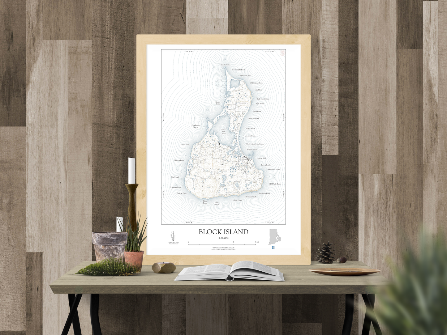 Block Island Rhode Island NAUTICAL Map Art Print 0325
