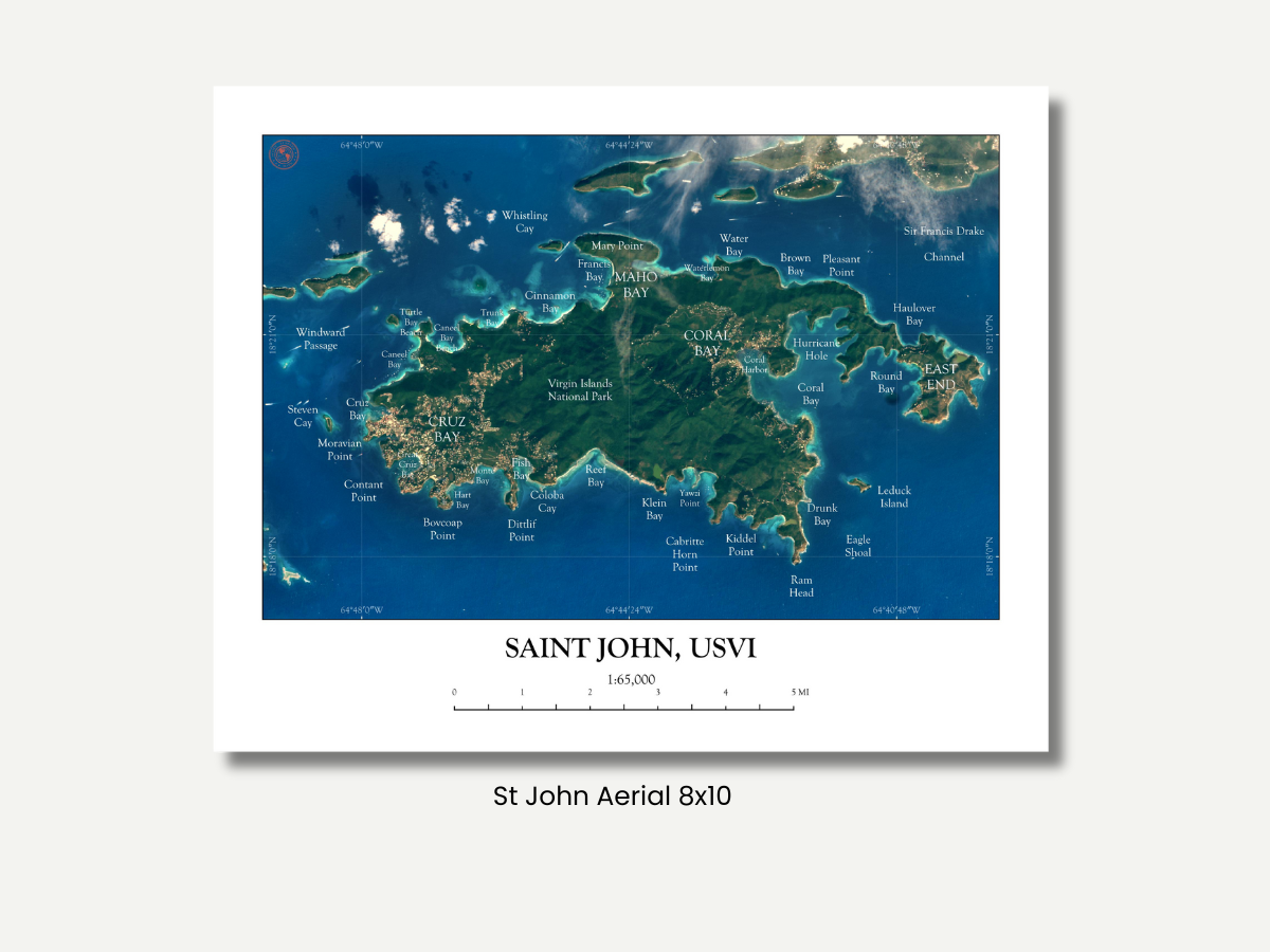 St John USVI Map Art Print Aerial Style