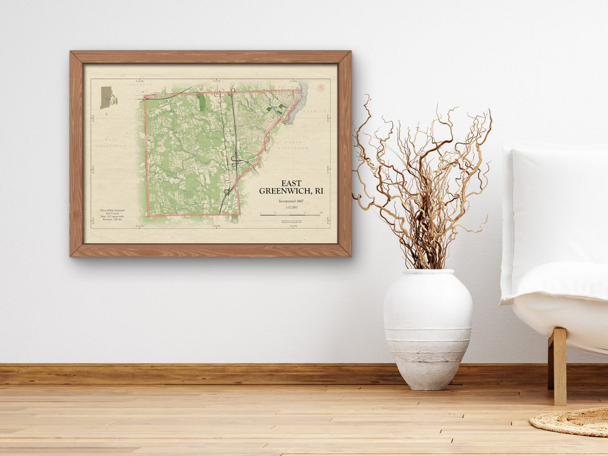 E Greenwich Rhode Island Map Art Print HOMETOWN Style