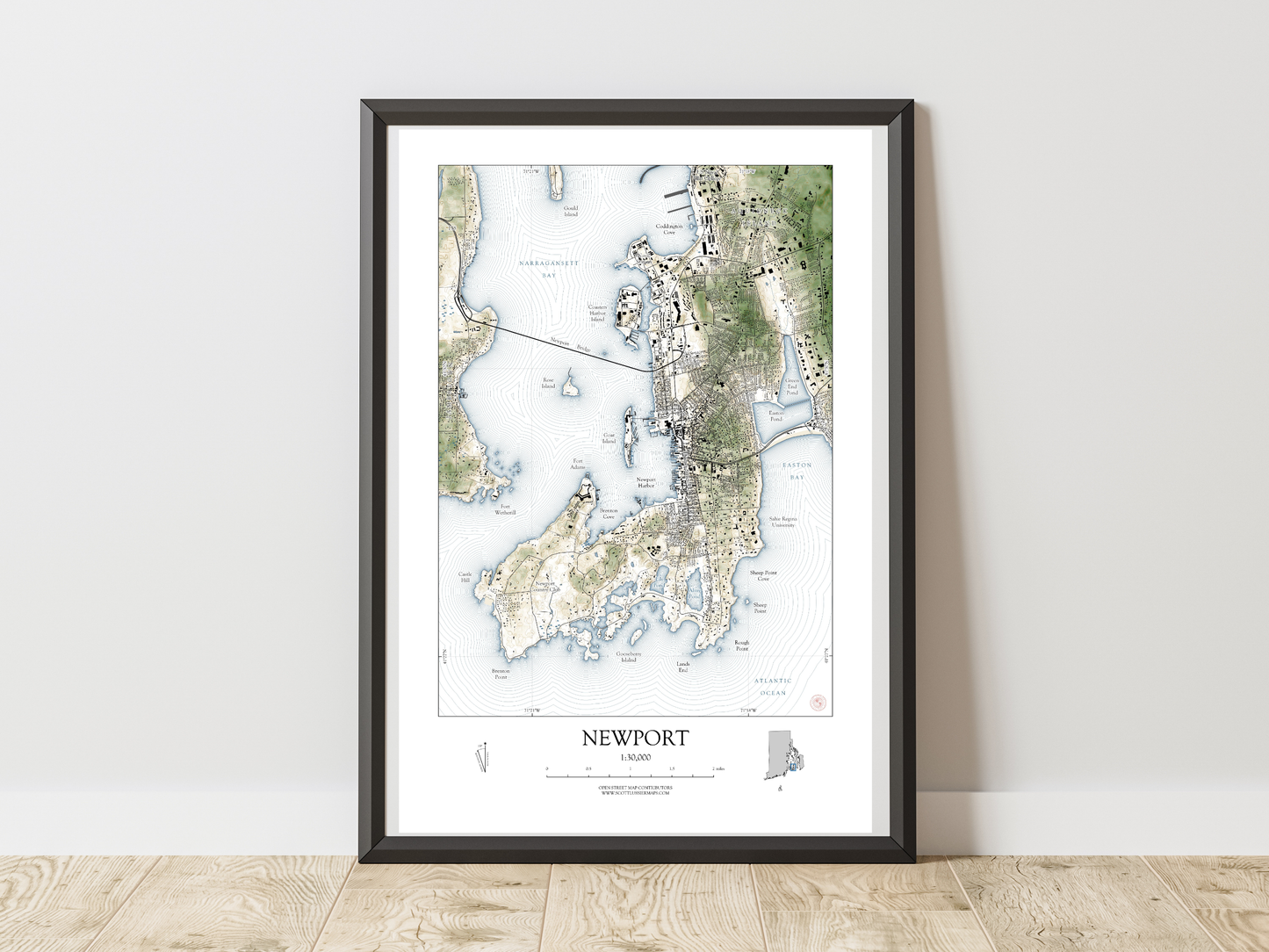 Newport Rhode Island SHORELINE Map Art Print