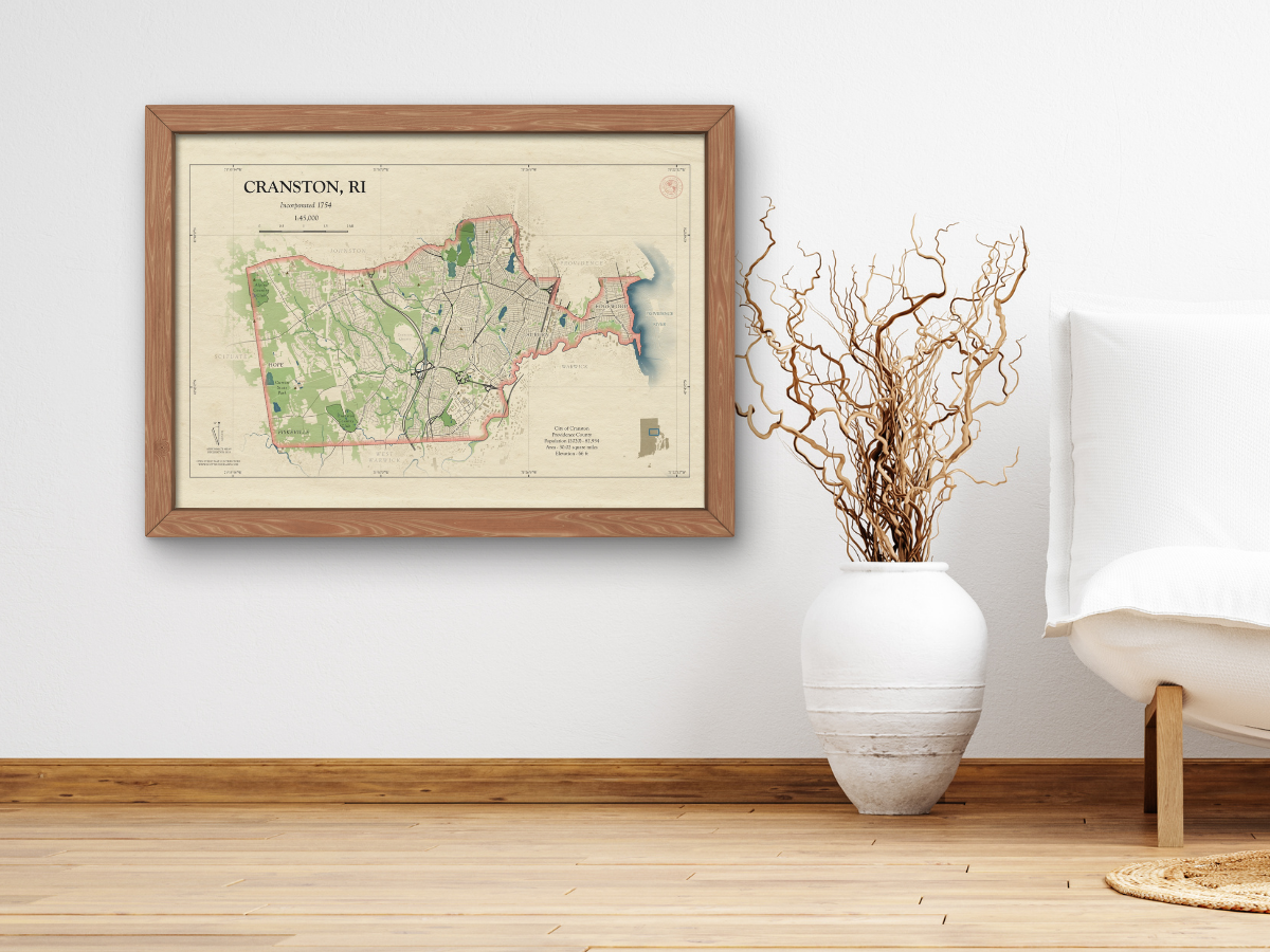 Cranston Rhode Island Map Art Print HOMETOWN Style