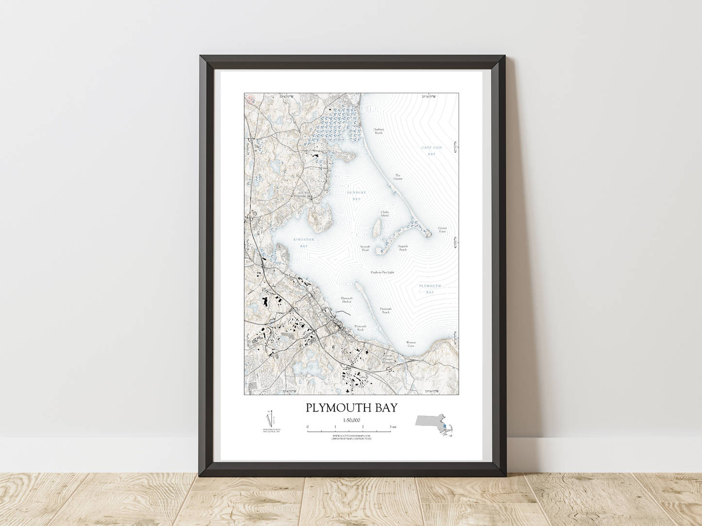 Plymouth Bay Massachusetts Map Art Print Nautical Style