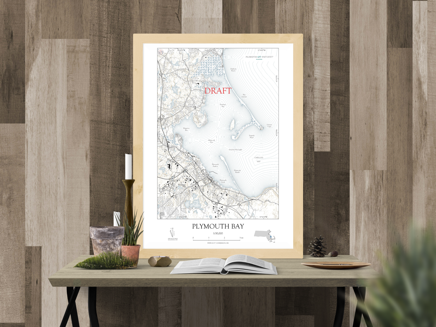 Plymouth Bay Massachusetts NAUTICAL Map Art Print 042025