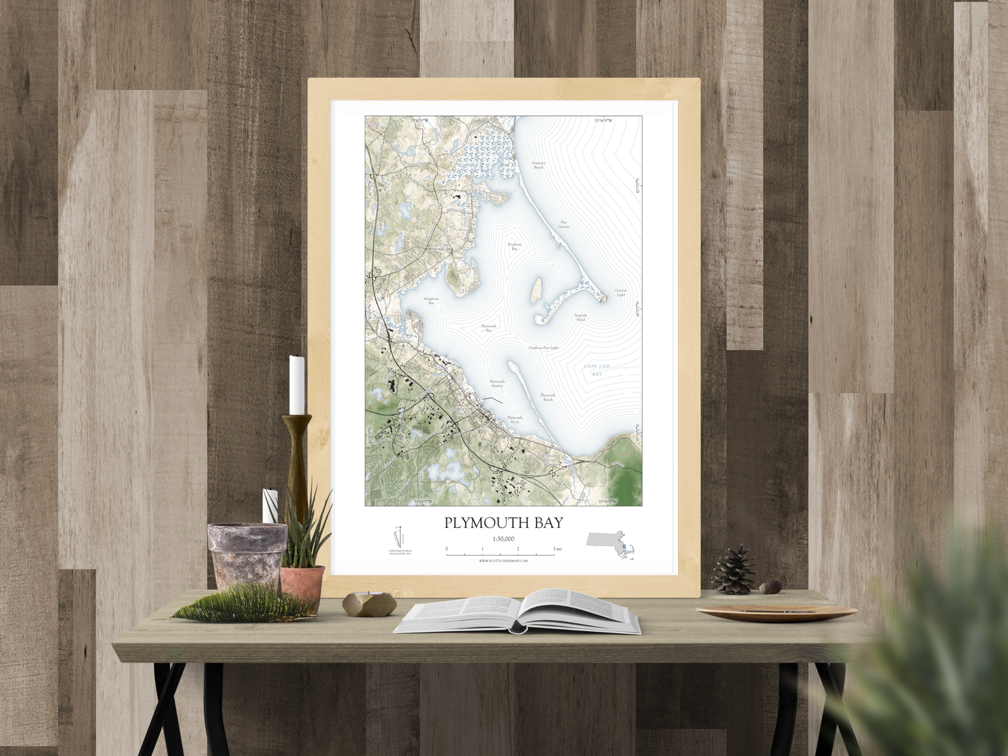 Plymouth Bay Massachusetts Map Art Print SHORELINE Style