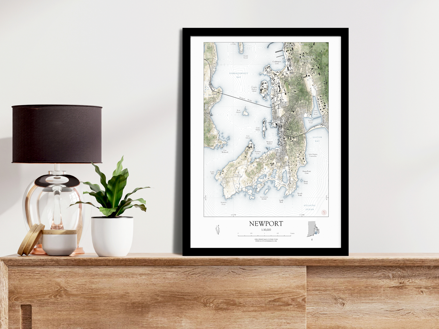 Newport Rhode Island SHORELINE Map Art Print