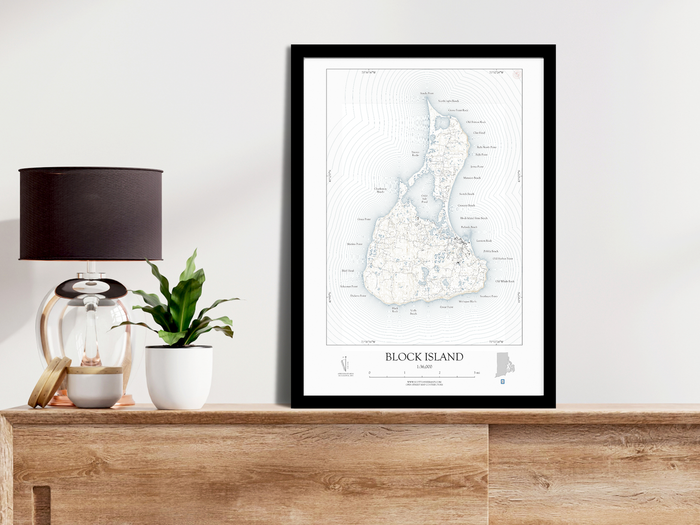 Block Island Rhode Island NAUTICAL Map Art Print 0325