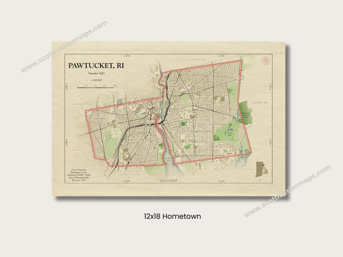 Pawtucket Rhode Island Map Art Print HOMETOWN Style