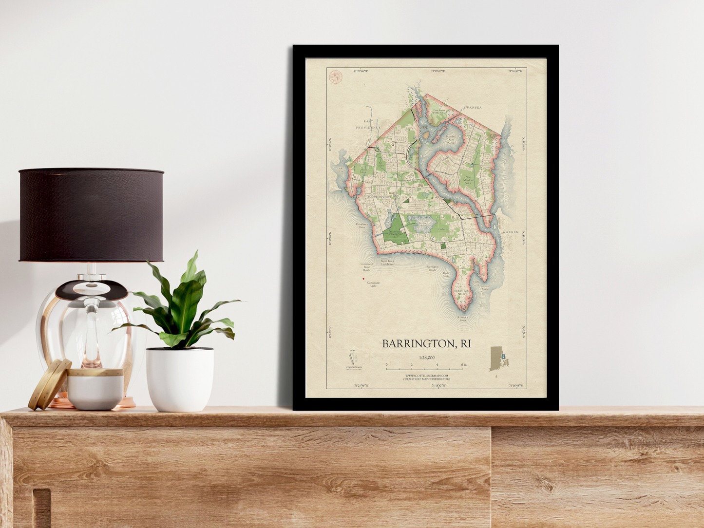 Barrington Rhode Island HOMETOWN Map Art Print 0325