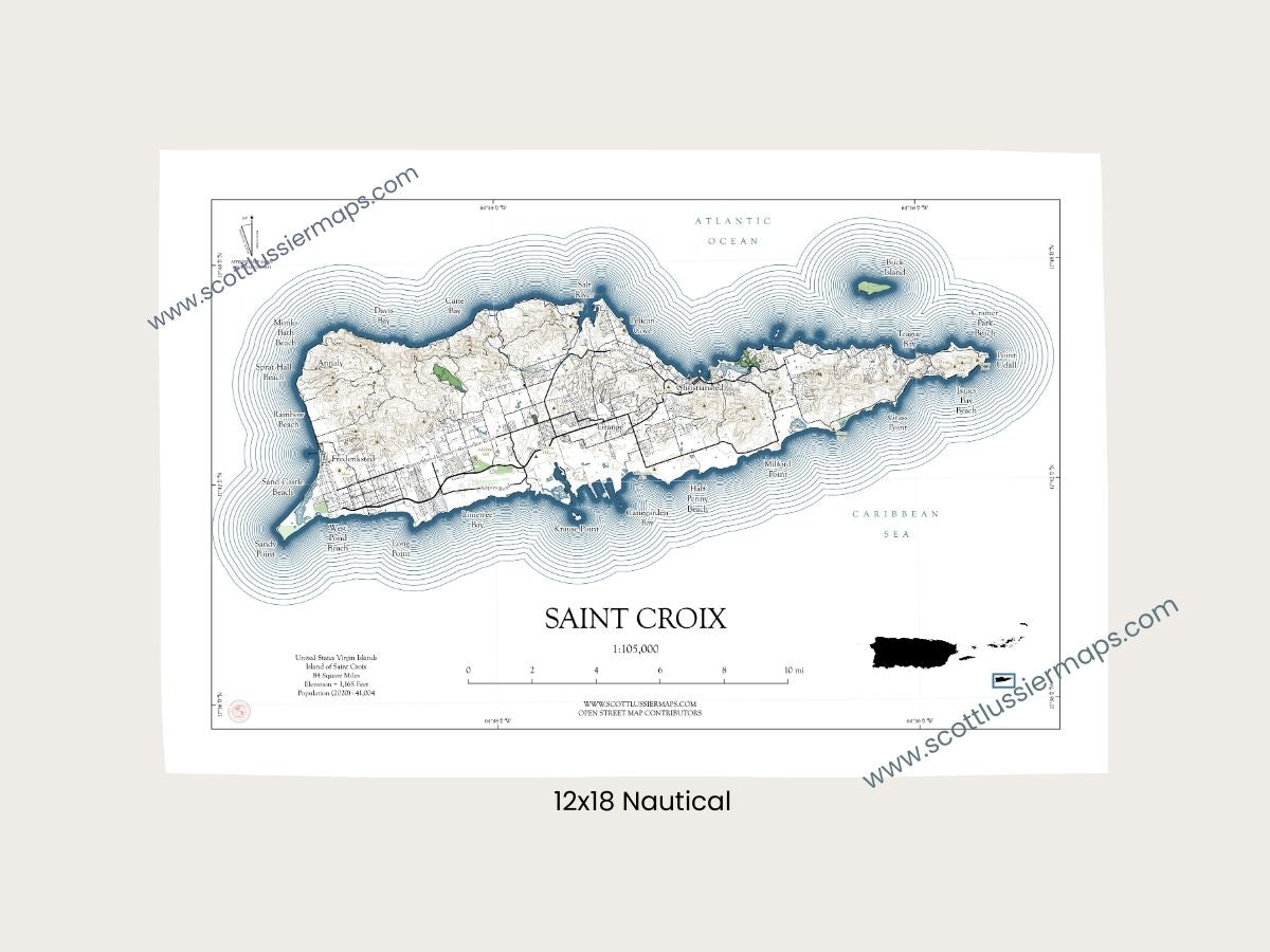 St Croix NAUTICAL Map Art Print 0325