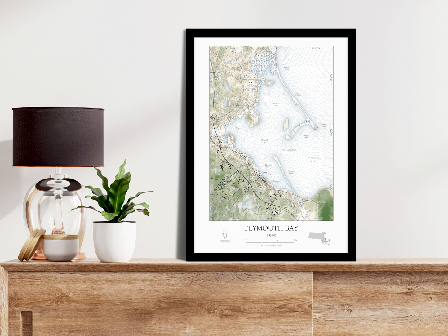 Plymouth Bay Massachusetts Map Art Print SHORELINE Style