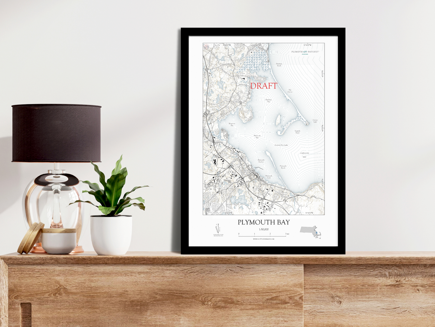 Plymouth Bay Massachusetts NAUTICAL Map Art Print 042025