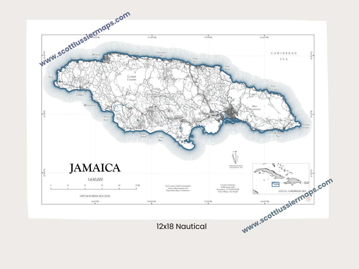 Jamaica NAUTICAL Map Art Print 0325