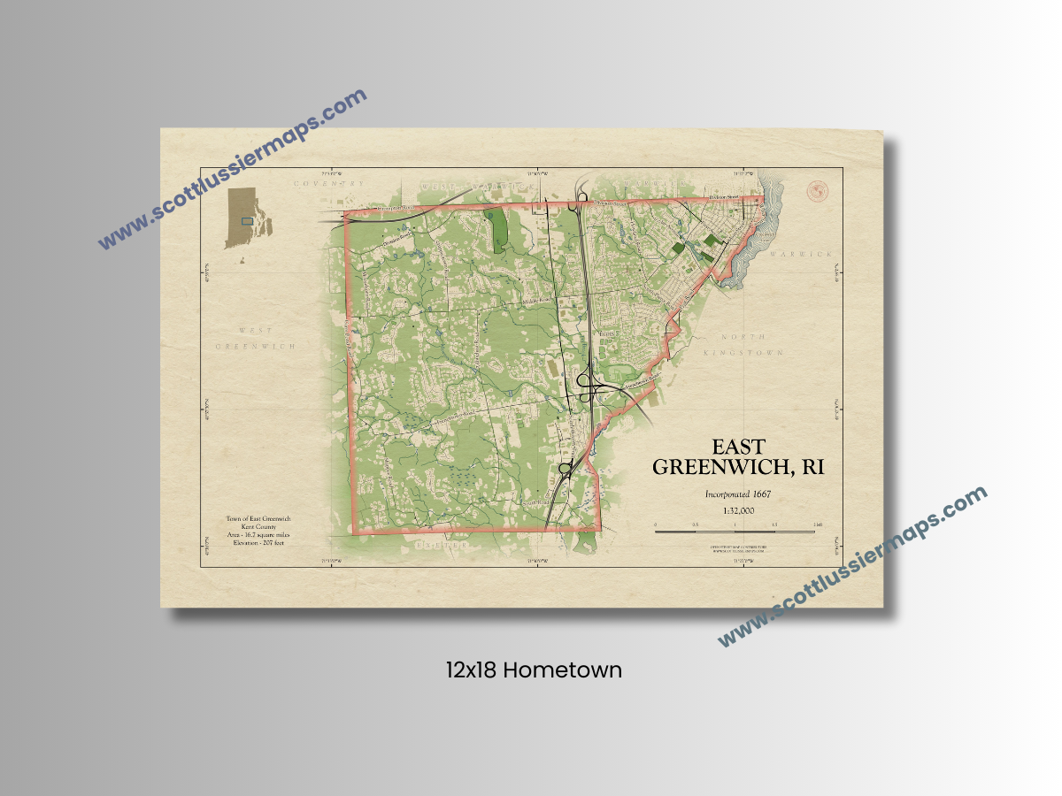 E Greenwich Rhode Island Map Art Print HOMETOWN Style