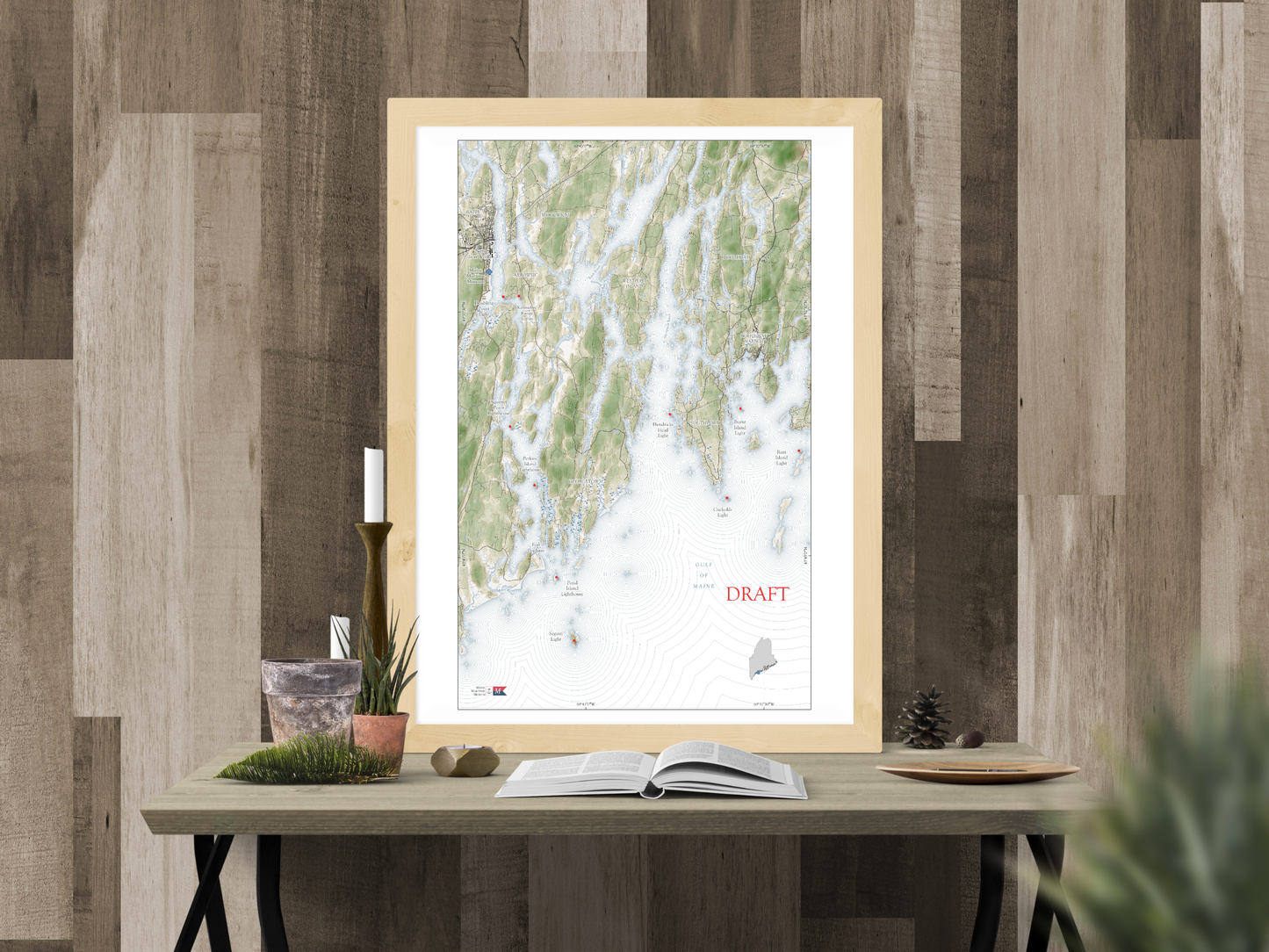Maine Maritime SHORELINE Map Art Print 0525