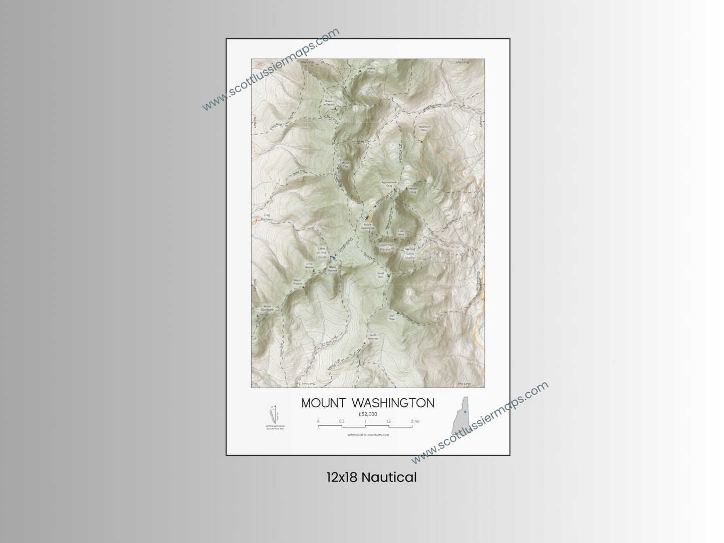 Mount Washington New Hampshire ALPINE Map Art Print 0325