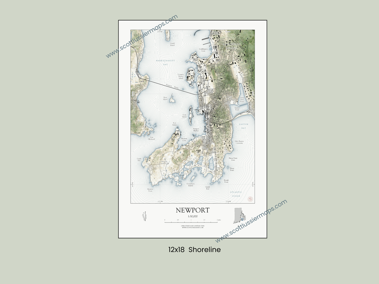 Newport Rhode Island SHORELINE Map Art Print