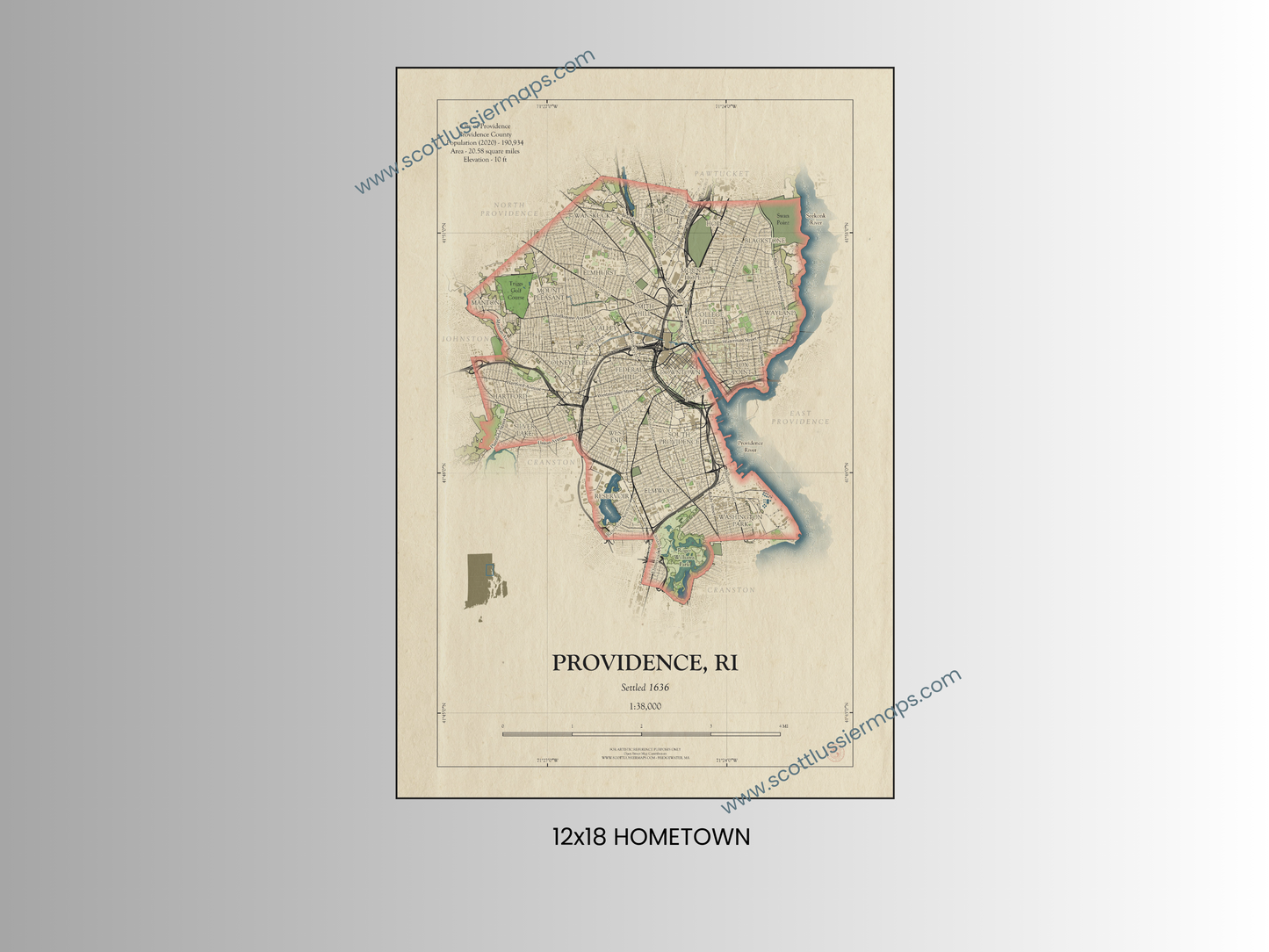 Providence Rhode Island HOMETOWN Map Art Print 0325