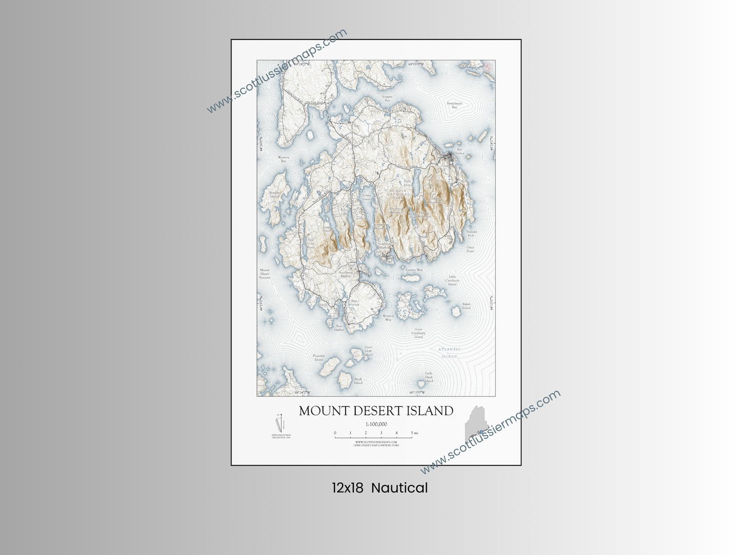 Mount Desert Island Maine NAUTICAL Map Art Print 0425