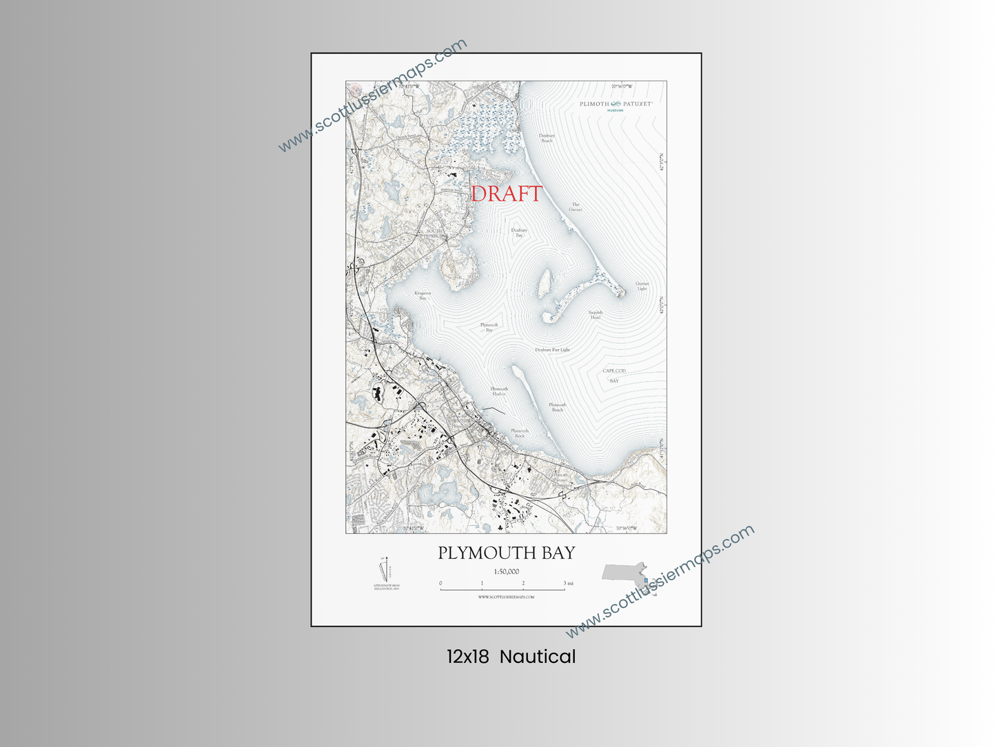 Plymouth Bay Massachusetts NAUTICAL Map Art Print 042025