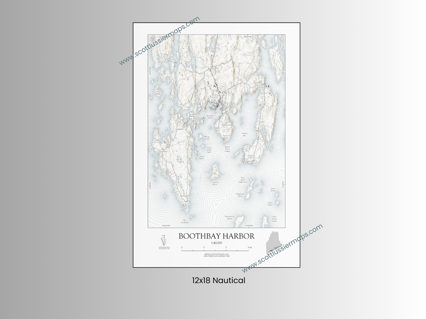 Boothbay Harbor Maine NAUTICAL Map Art Print 0325