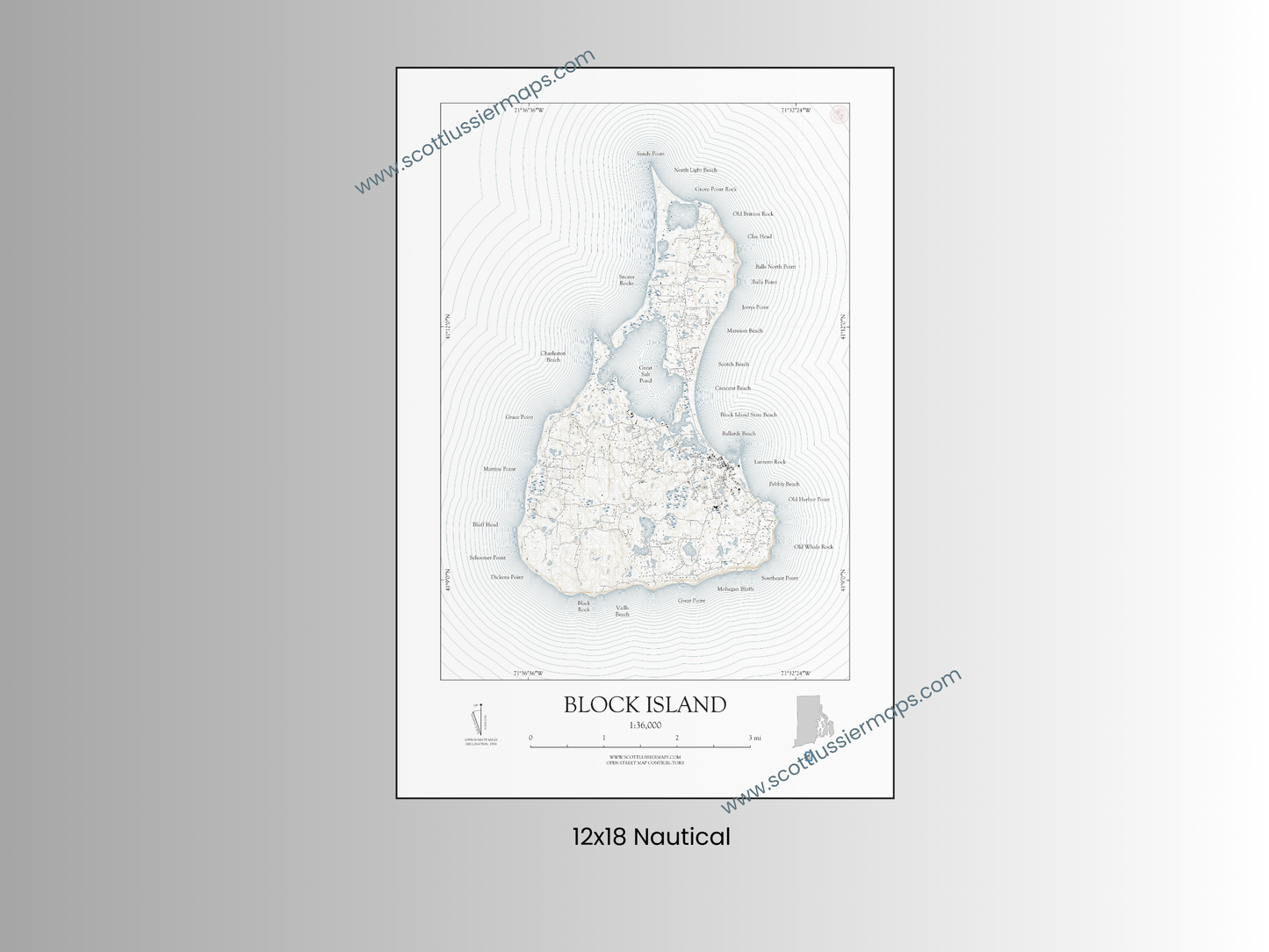 Block Island Rhode Island NAUTICAL Map Art Print 0325