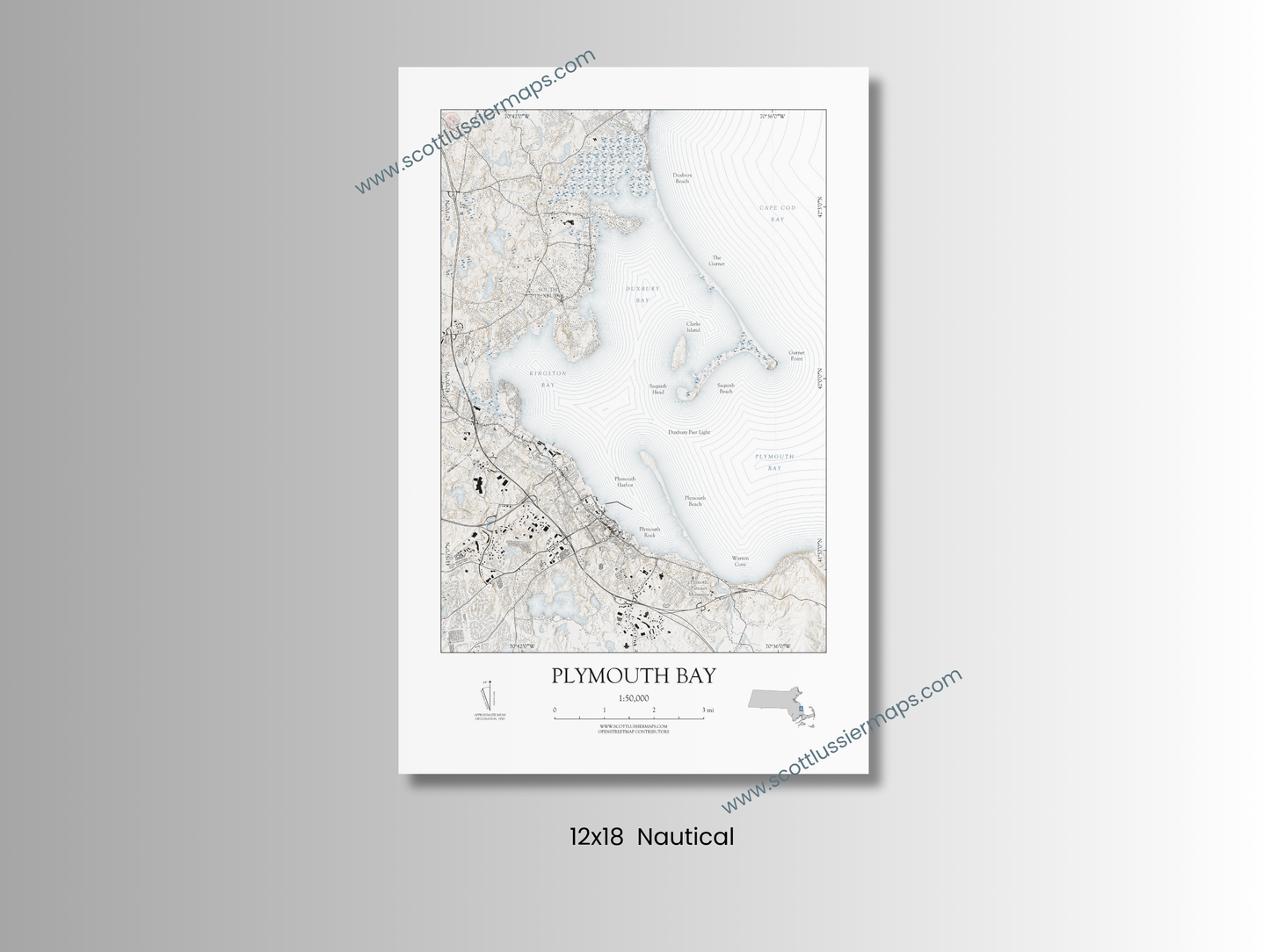 Plymouth Bay Massachusetts Map Art Print Nautical Style