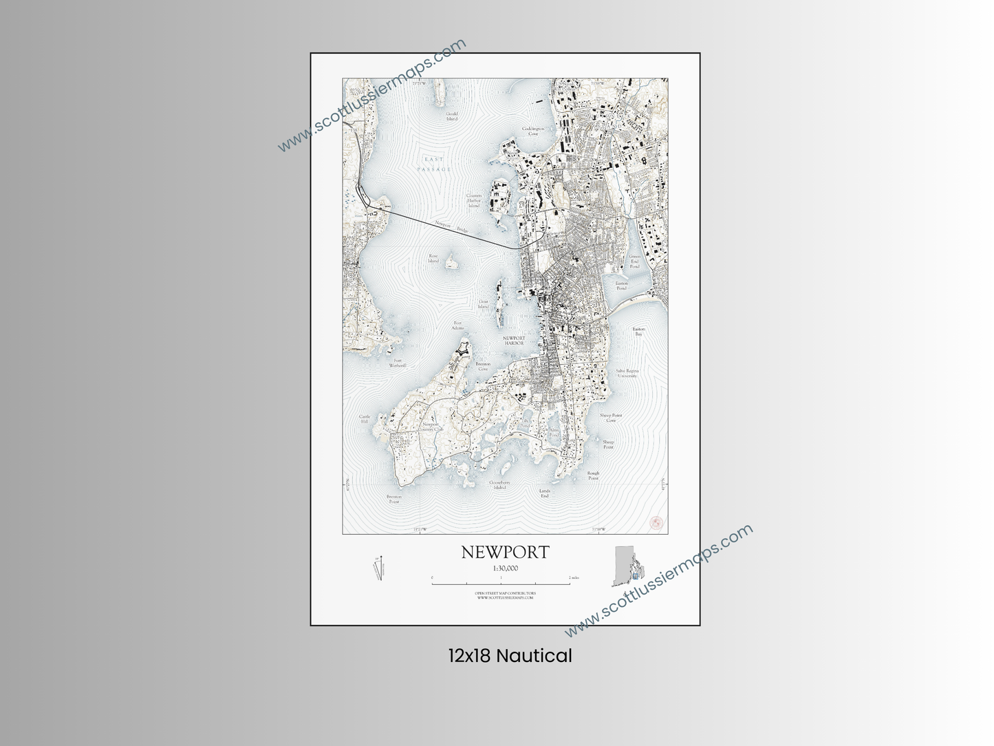 Newport Rhode Island NAUTICAL Map Art Print 0325