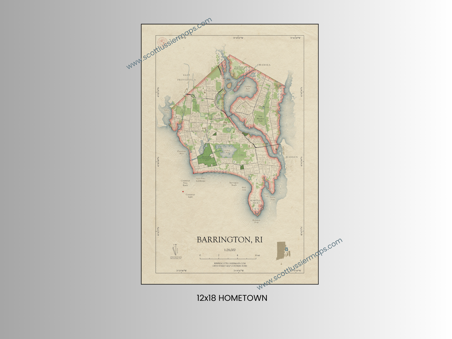Barrington Rhode Island HOMETOWN Map Art Print 0325