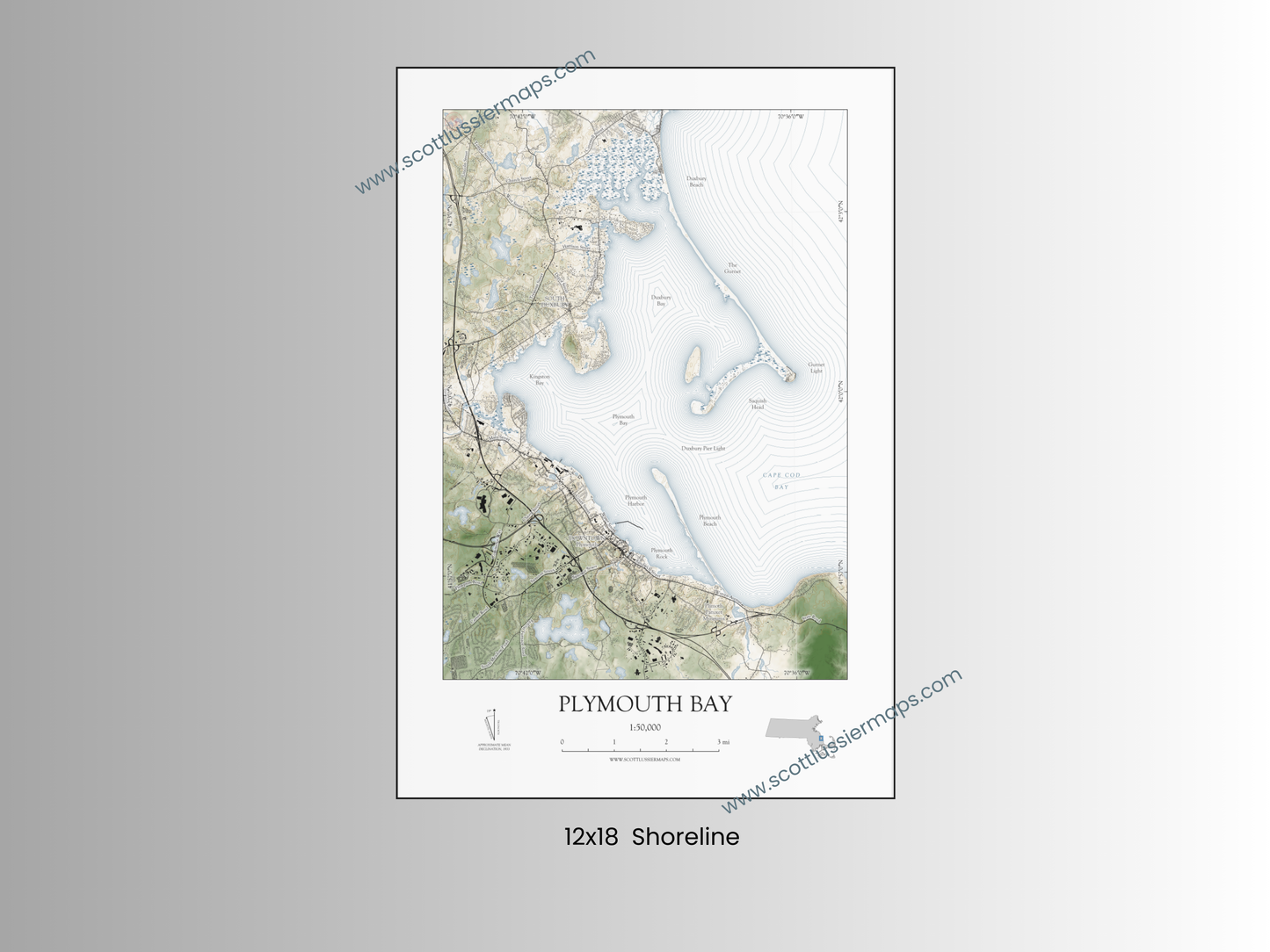 Plymouth Bay Massachusetts Map Art Print SHORELINE Style