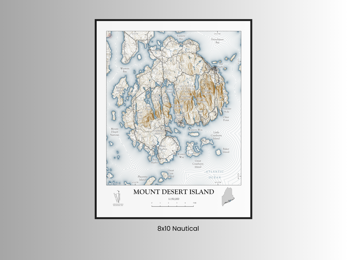 Mount Desert Island Maine NAUTICAL Map Art Print 0425