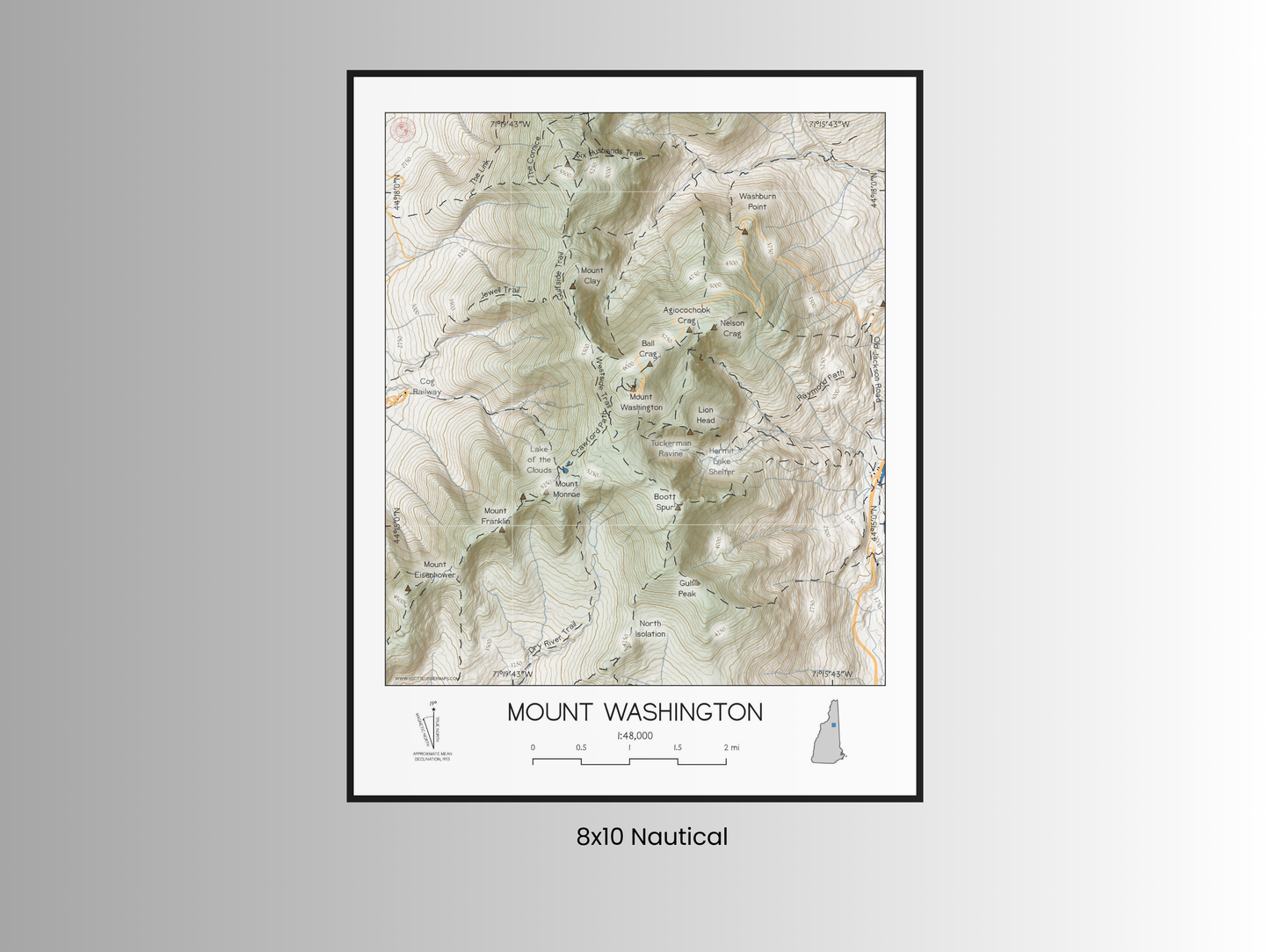 Mount Washington New Hampshire ALPINE Map Art Print 0325