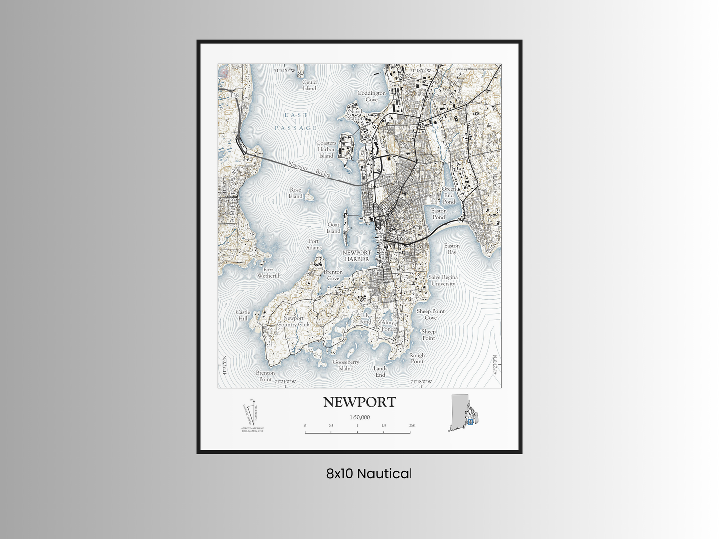Newport Rhode Island NAUTICAL Map Art Print 0325