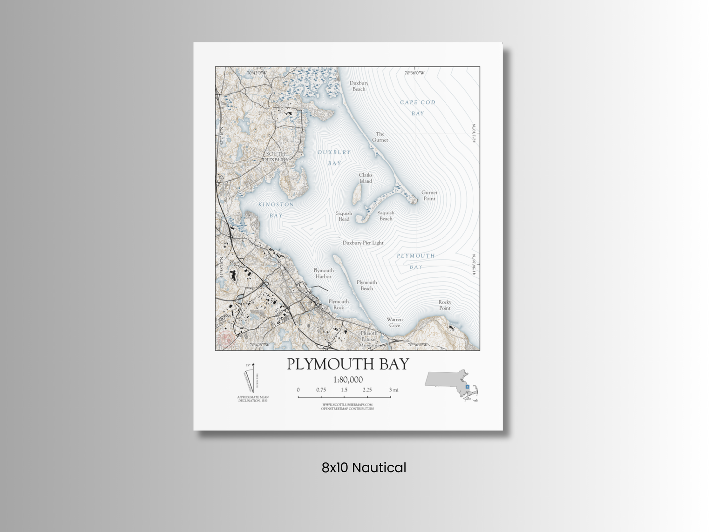 Plymouth Bay Massachusetts Map Art Print Nautical Style