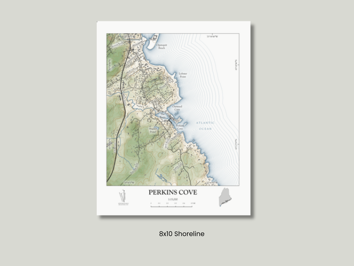 Perkins Cove Maine Map Art Print Wall Decor Travel Memory Navigate Color Ocean Sail Water Home Dorm Work SHORELINE Style