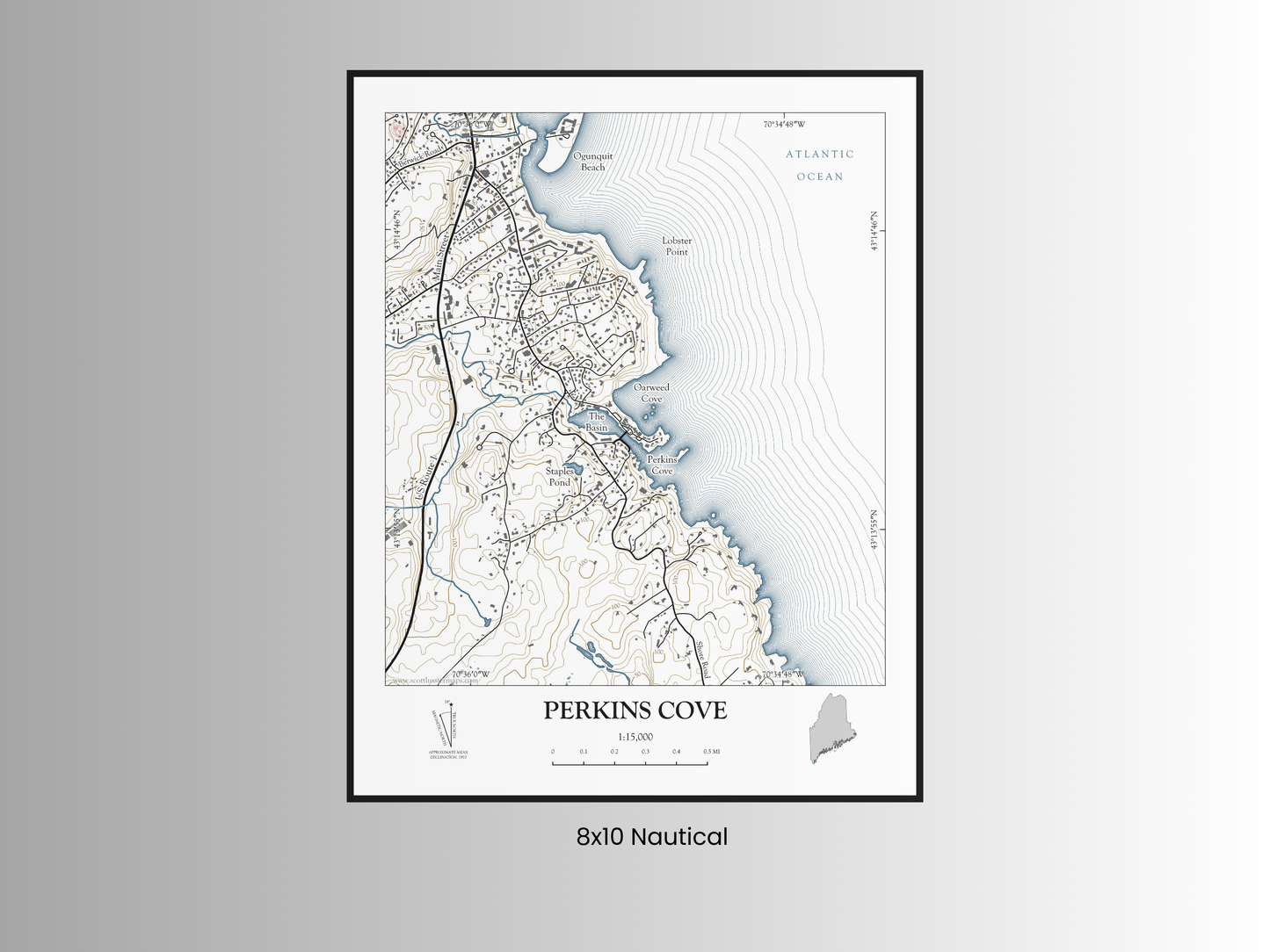 Perkins Cove Maine NAUTICAL Map Art Print 0325