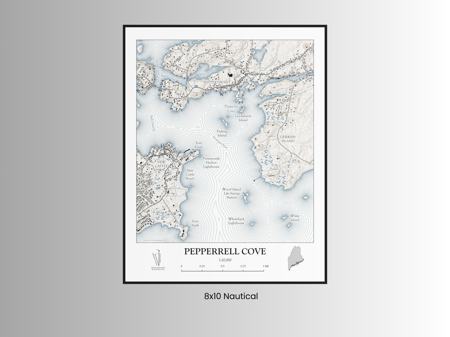 Pepperrell Cove Maine NAUTICAL Map Art Print