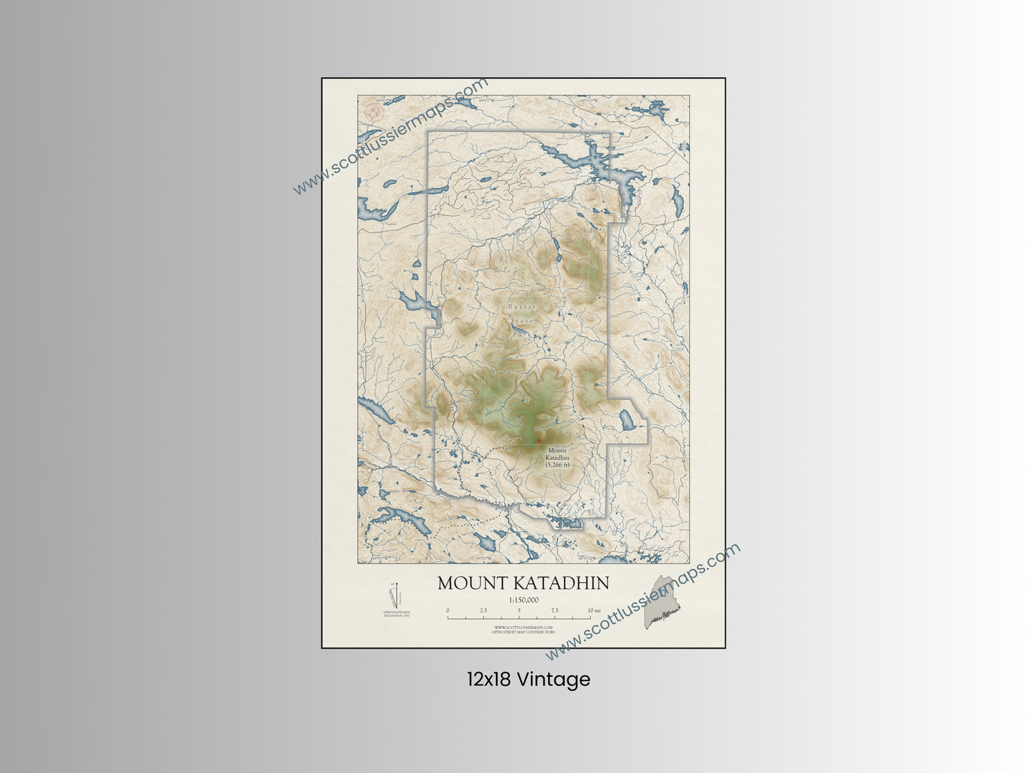 Mount Katadhin Maine VINTAGE Map Art Print
