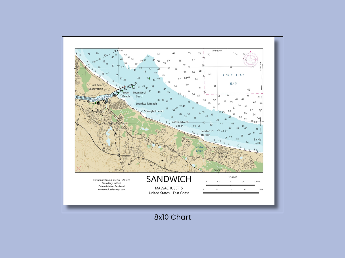 Sandwich Mass Cape Cod Map Art Print Vintage Shoreline Chart or Coastal Style