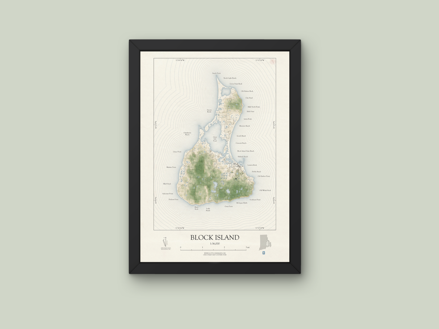 Block Island Rhode Island VINTAGE Map Art Print 0325