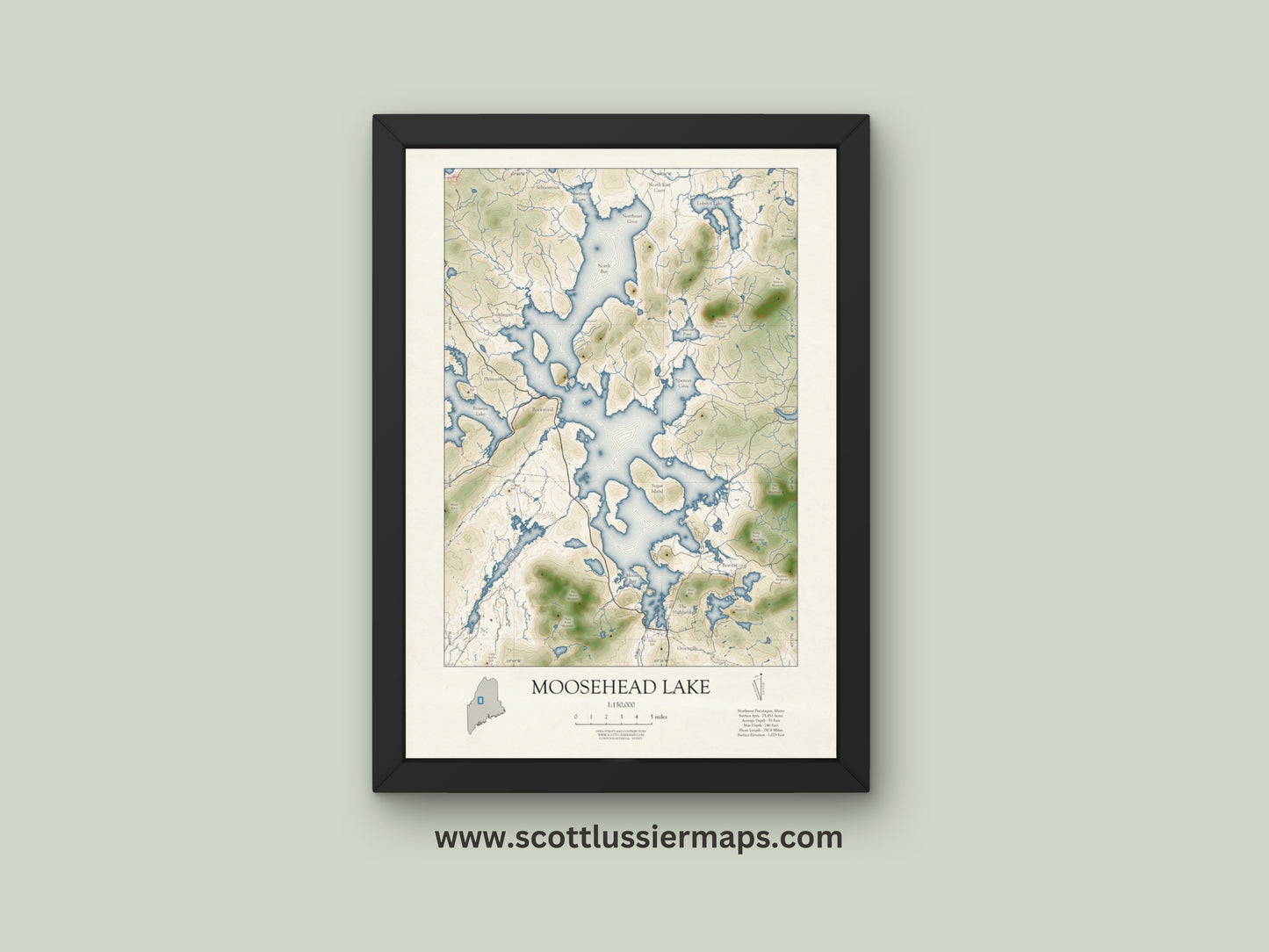 Moosehead Lake Maine VINTAGE Map Art Print