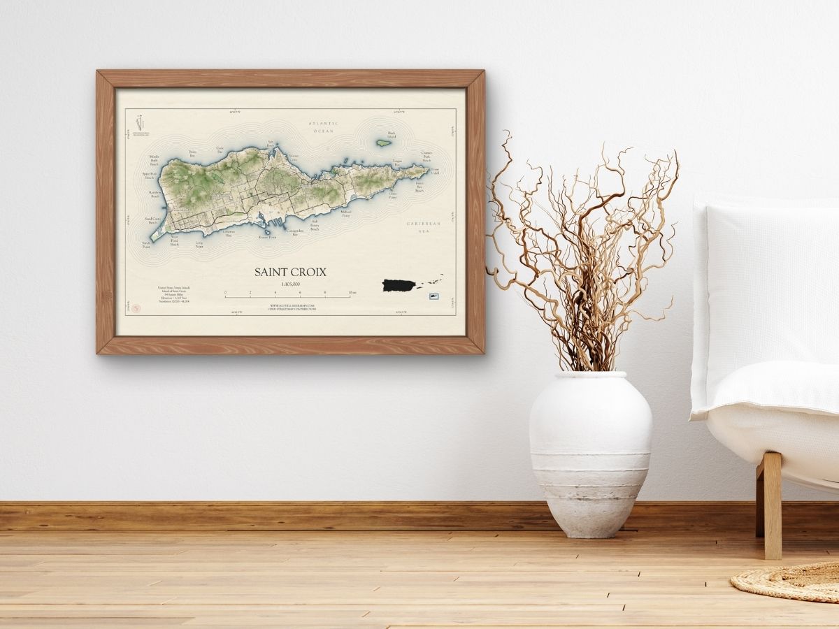 Saint Croix Map Art Print Wall Decor Travel Memory Navigate Colorful Ocean Sail Water Home Dorm Work SHORELINE, VINTAGE or WATERCOLOR style